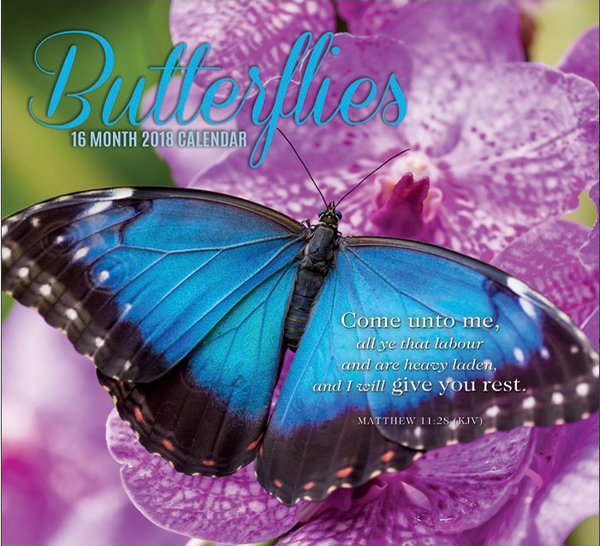 Butterflies 16 Month Premium Religious Wall Calendar 2018  Each Month Displays FullColor Photograph & KJV Scripture. Printed on Embossed Heavyweight Paper Stock