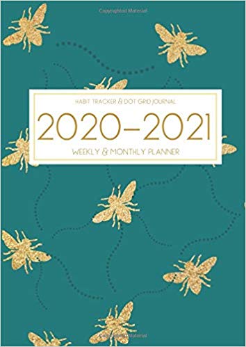 Weekly & Monthly 2020 12-Month Splendid Planner: Modern Navy Blue & Gold Honey Bee
