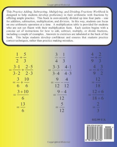 Practice Adding, Subtracting, Multiplying, and Dividing Fractions Workbook