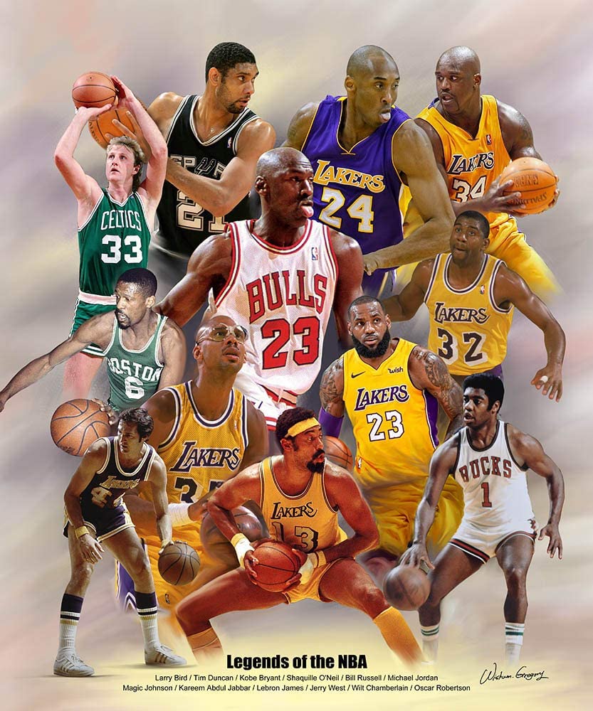 Wishum Gregory, Legends of the NBA - Art Print Poster, Paper Size 11" x 8.5" Image Size 10" x 8"