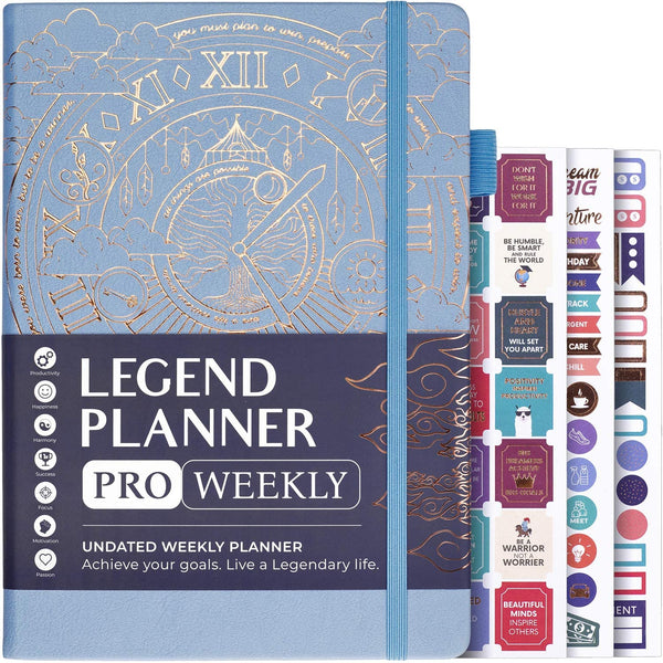 Legend Planner PRO – Deluxe Weekly & Monthly Life Planner to Increase Productivity and Hit Your Goals. Time Management Organizer Notebook – Undated – 7 x 10" Hardcover + Stickers
