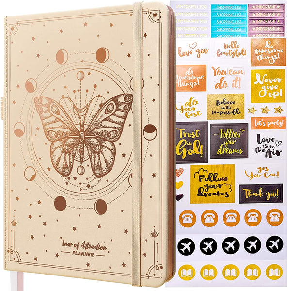 Law of Attraction Planner - UNDATED Deluxe Weekly, Monthly Planner, a 12 Month Journey to Increase Productivity & Happiness - Life Organizer, Gratitude Journal, and Stickers, A5