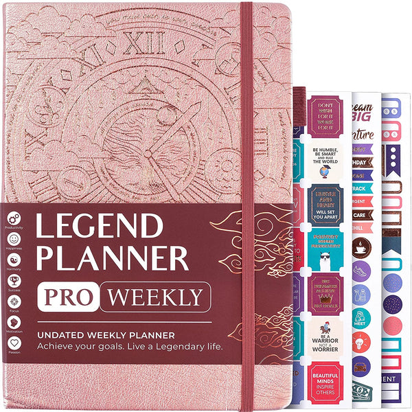 Legend Planner PRO – Deluxe Weekly & Monthly Life Planner to Increase Productivity and Hit Your Goals. Time Management Organizer Notebook – Undated – 7 x 10" Hardcover + Stickers