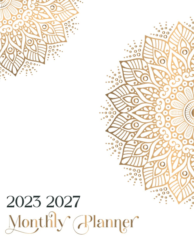 5 Year Monthly Planner 2023-2027, 2023 2027 Calendar Monthly Planner, 5 Year Calendar Planner Luxury Gold Mandala Cover