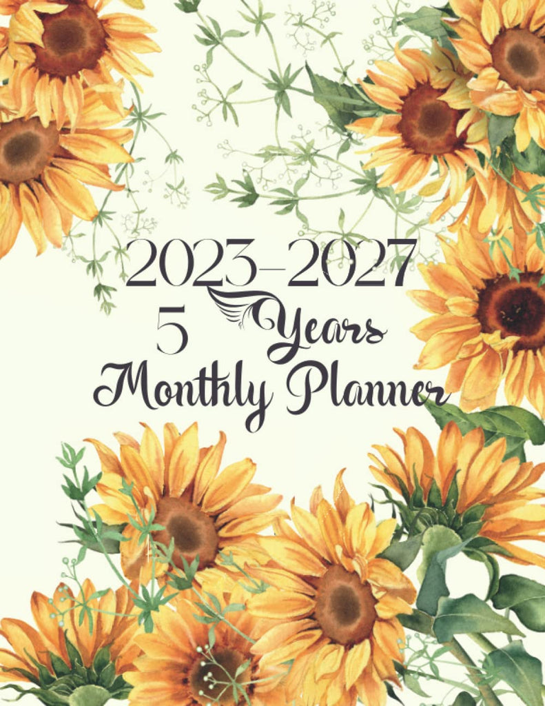 5 Year Monthly Planner 2023-2027, 2023 2027 Calendar Monthly Planner, 5 Year Calendar Planner Watercolor Sunflower Cover